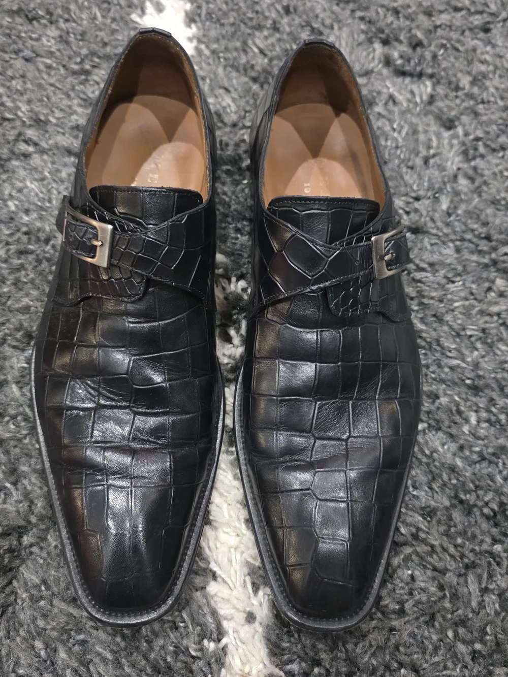 Mezlan Men's Black Croc-Embossed Leather Single Monk Strap Shoes Size 8.5M